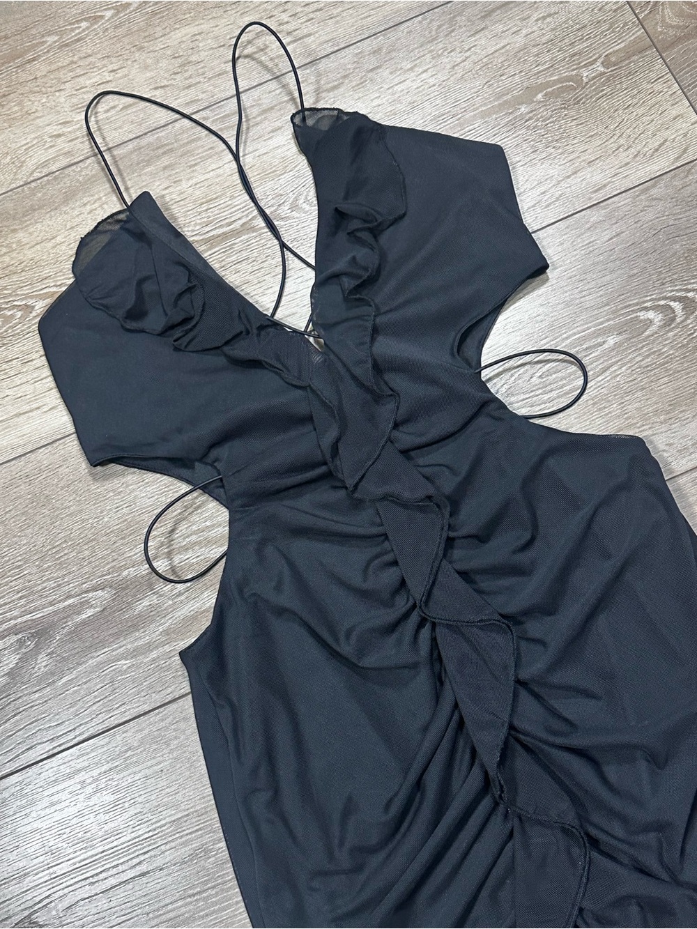 Windsor Nights Out Mesh Ruffle Cutout Bodycon Mini Dress LBD - Picture 8 of 15